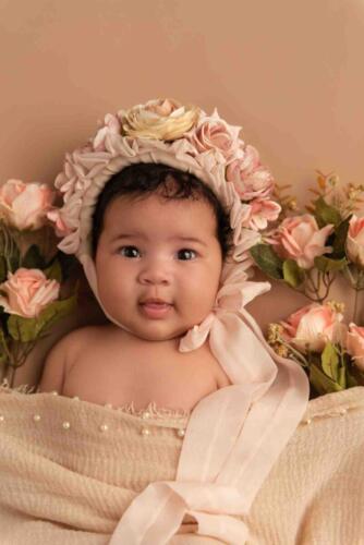 With her Floral Bonnet